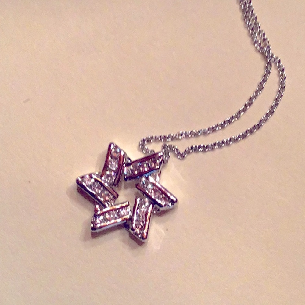 New Channel Star of David necklace , clear CZ’S Rhodium plated 3/4” dia.